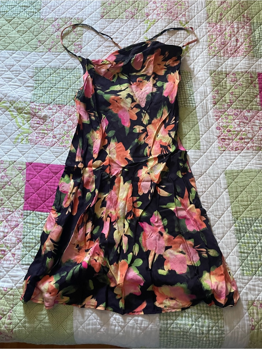 H&M Black Floral Mini Dress with Pink & Peach Blooms
